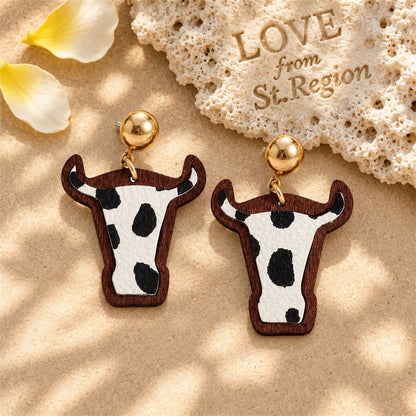 Black and White Polystyrene and Wood Cattle Drop Earrings, drop earrings for women, everyday style, lifestyle look