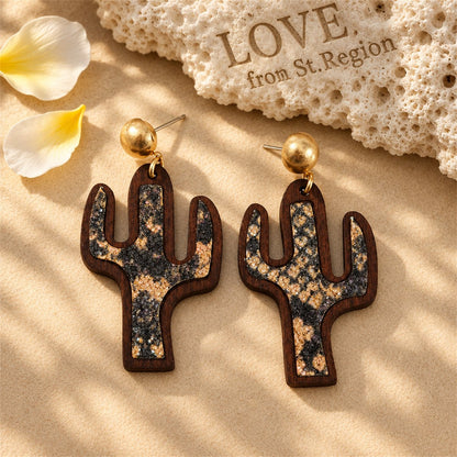 Purple Polystyrene and Wood Cactus Drop Earrings, drop earrings for women, everyday style, lifestyle look