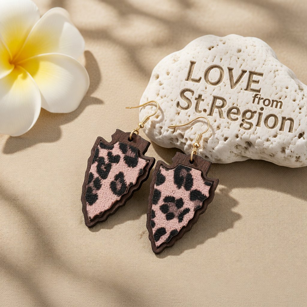 Purple Polystyrene and Wood Leopard Shield Drop Earrings, drop earrings for women, dainty minimalist design, lifestyle look