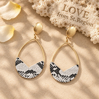 White and Gray Polystyrene 18K Gold-Plated Snake-Embossed Open Teardrop Earrings, gold drop earrings for..., lifestyle look