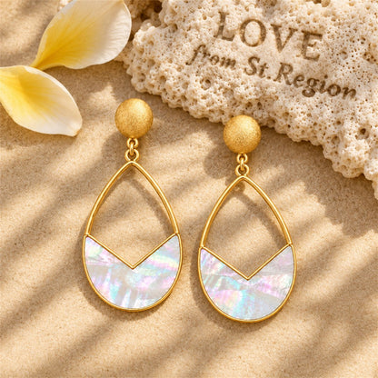 Shell and 18K Gold-Plated Pear Drop Earrings, gold drop earrings for women, elegant gift for her, lifestyle look