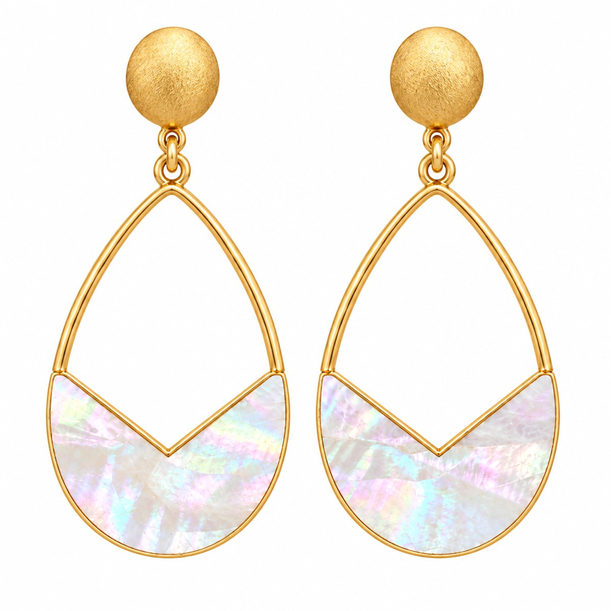 Shell and 18K Gold-Plated Pear Drop Earrings, gold drop earrings for women, elegant gift for her, side view