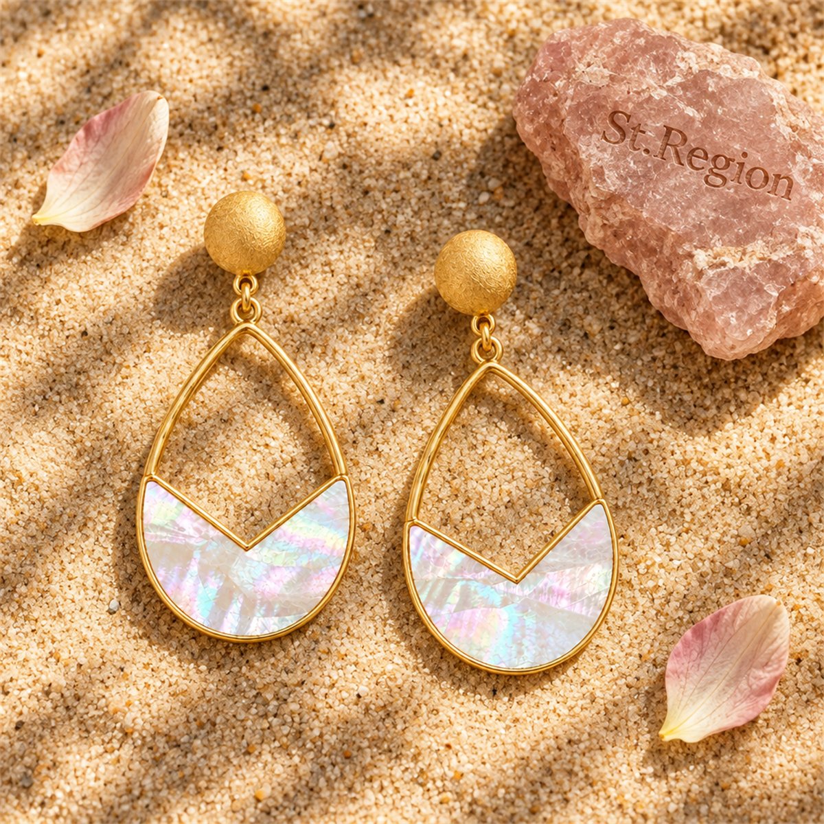 Shell and 18K Gold-Plated Pear Drop Earrings, gold drop earrings for women, elegant gift for her, detail close-up