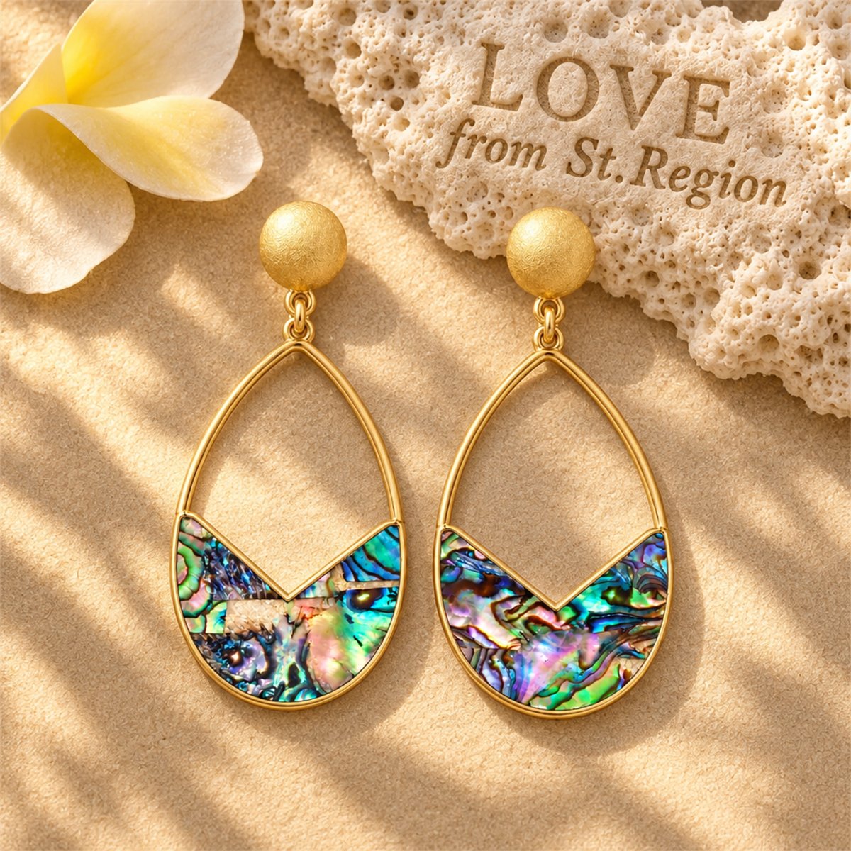 Abalone Shell and 18K Gold-Plated Drop Earrings, gold drop earrings for women, dainty minimalist design, lifestyle look