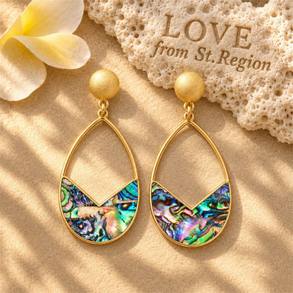 Abalone Shell and 18K Gold-Plated Drop Earrings, gold drop earrings for women, dainty minimalist design, lifestyle look