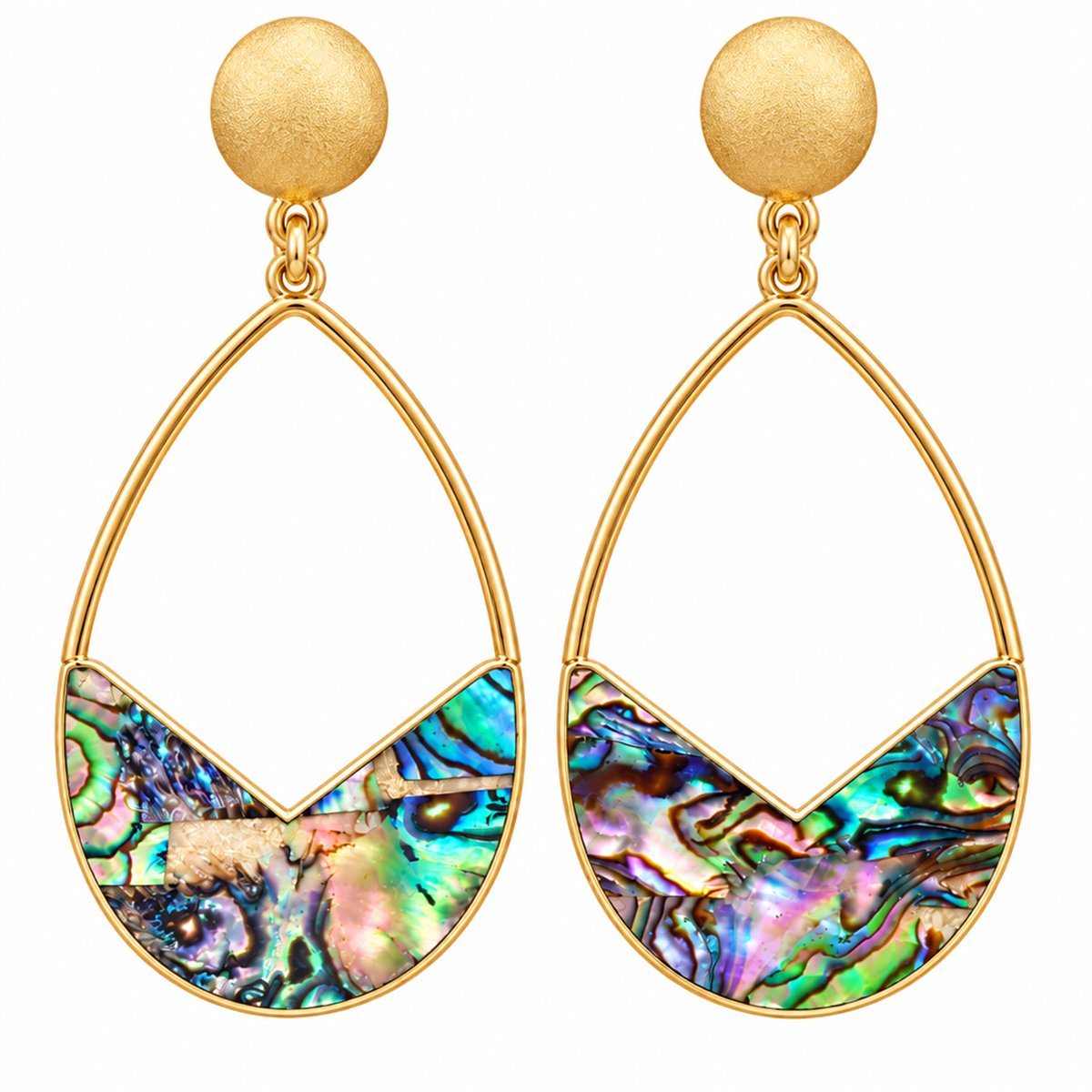 Abalone Shell and 18K Gold-Plated Drop Earrings, gold drop earrings for women, dainty minimalist design, side view