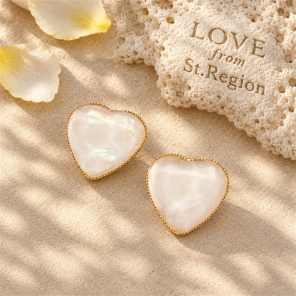 Pink Shell and 18K Gold-Plated Heart Stud Earrings, gold stud earrings for women, vintage-inspired design, lifestyle look