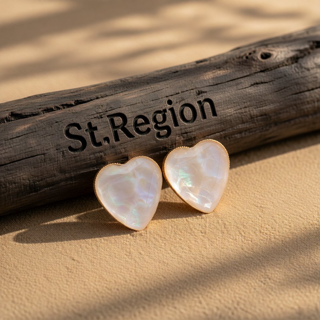 Pink Shell and 18K Gold-Plated Heart Stud Earrings, gold stud earrings for women, vintage-inspired design, front view