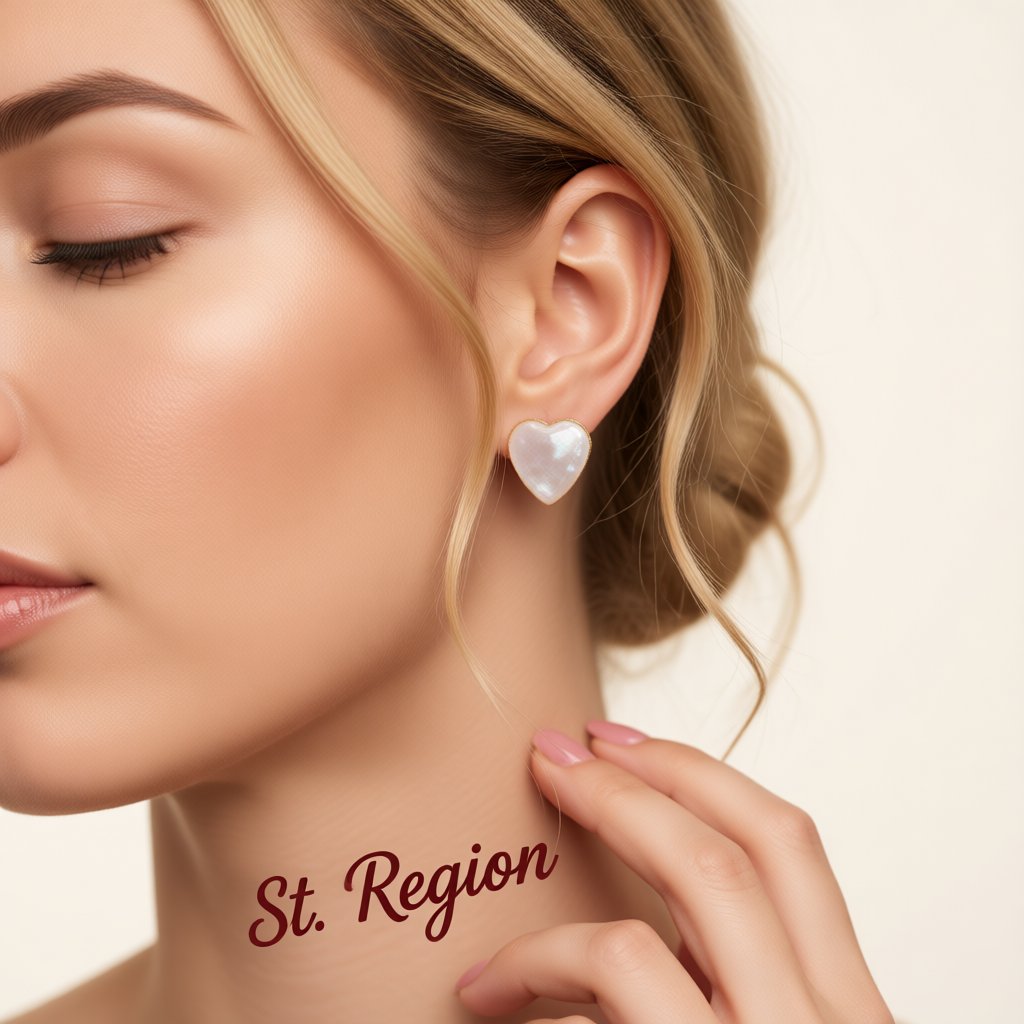 Pink Shell and 18K Gold-Plated Heart Stud Earrings, gold stud earrings for women, vintage-inspired design, styled look