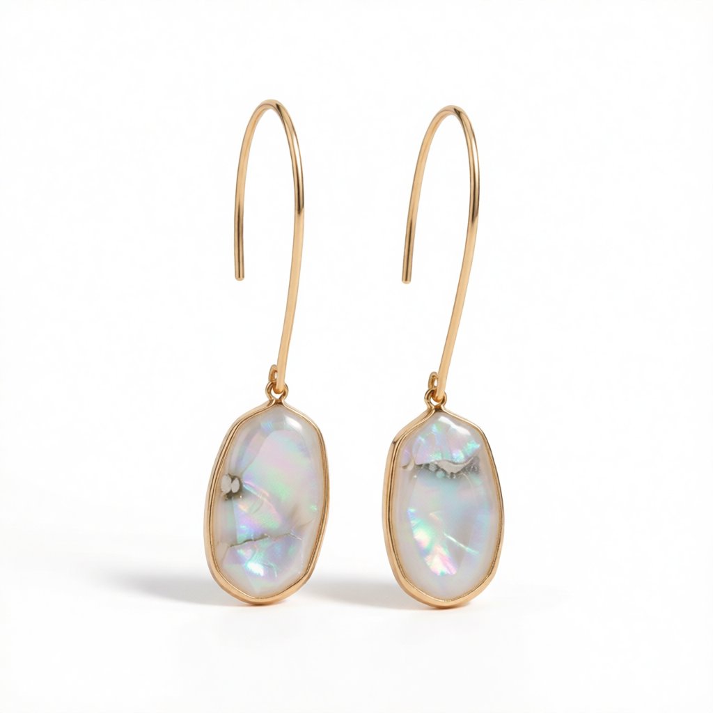 Shell and 18K Gold-Plated Oval Drop Earrings, gold drop earrings for women, vintage-inspired design, side view