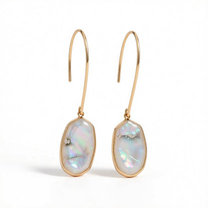 Shell and 18K Gold-Plated Oval Drop Earrings, gold drop earrings for women, vintage-inspired design, side view