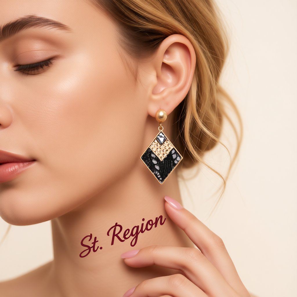 Black Polystyrene and 18K Gold-Plated Leopard Rhombus Drop Earrings, gold drop earrings for women, styled look