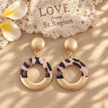 Pink Polyurethane and 18K Gold-Plated Leopard-Print Circle Drop Earrings, gold drop earrings for women, lifestyle look