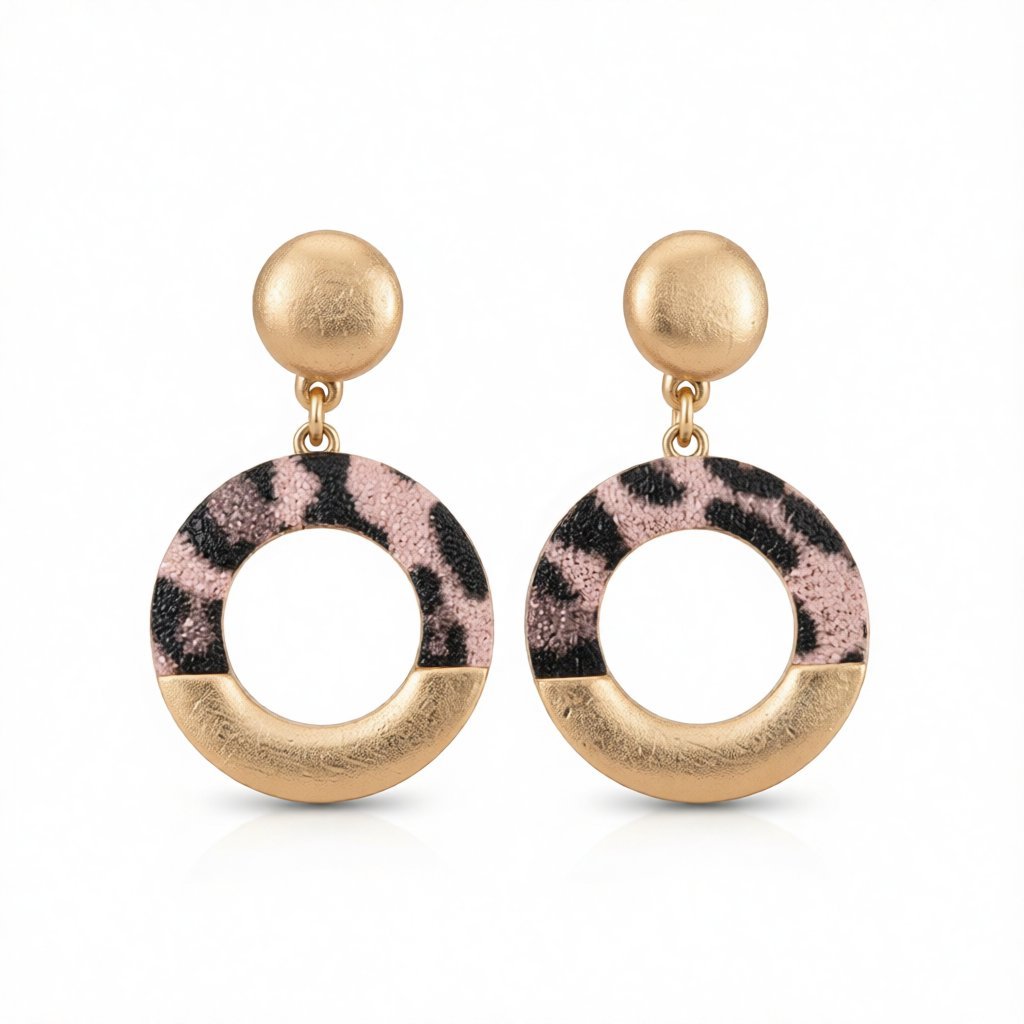 Pink Polyurethane and 18K Gold-Plated Leopard-Print Circle Drop Earrings, gold drop earrings for women, side view