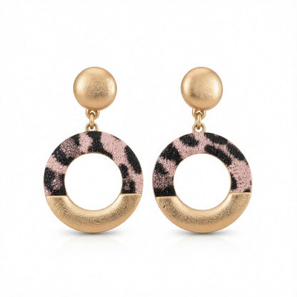 Pink Polyurethane and 18K Gold-Plated Leopard-Print Circle Drop Earrings, gold drop earrings for women, side view