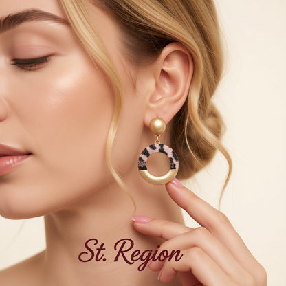 Pink Polyurethane and 18K Gold-Plated Leopard-Print Circle Drop Earrings, gold drop earrings for women, styled look