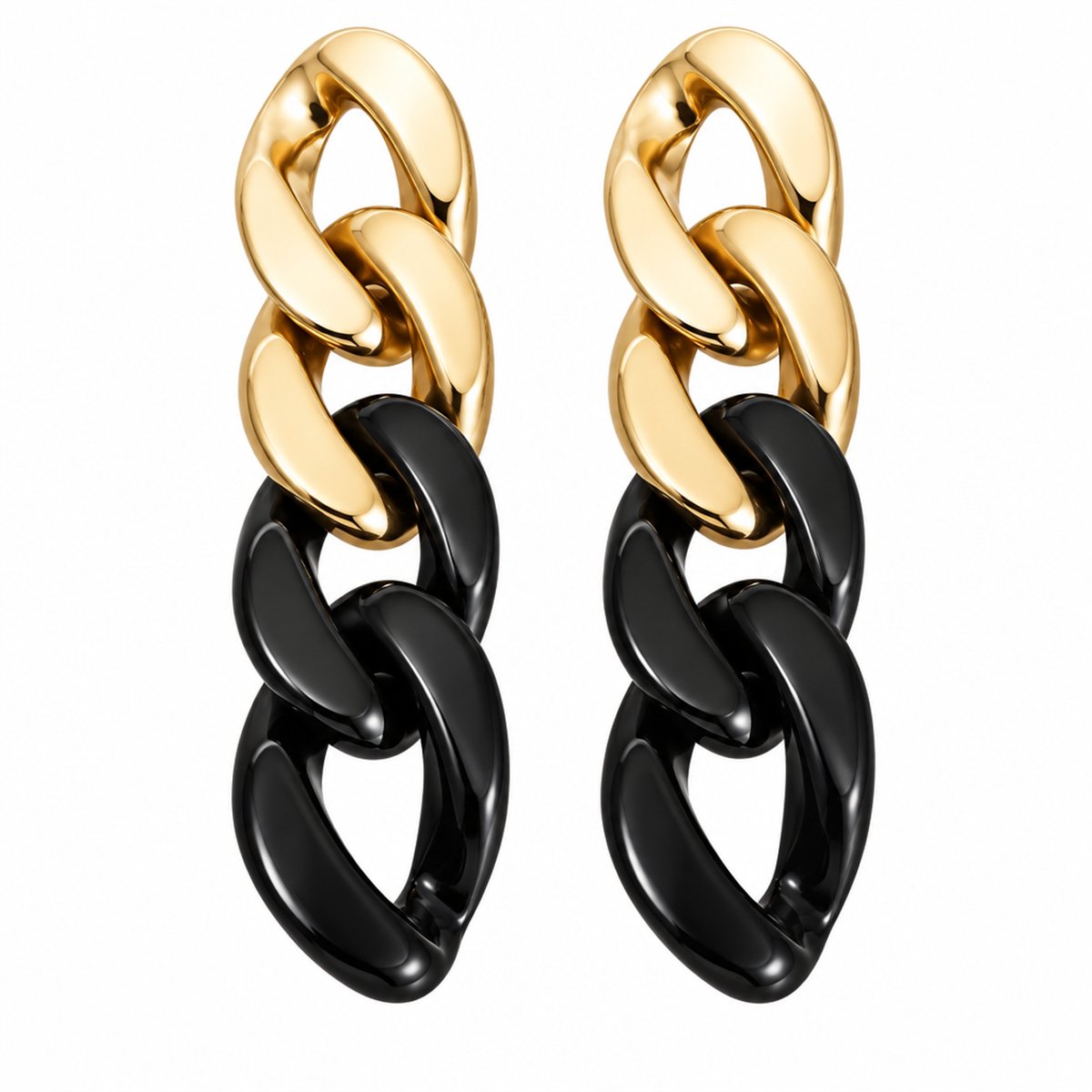 Black Resin and 18K Gold-Plated Chain Drop Earrings, gold drop earrings for women, everyday style, side view