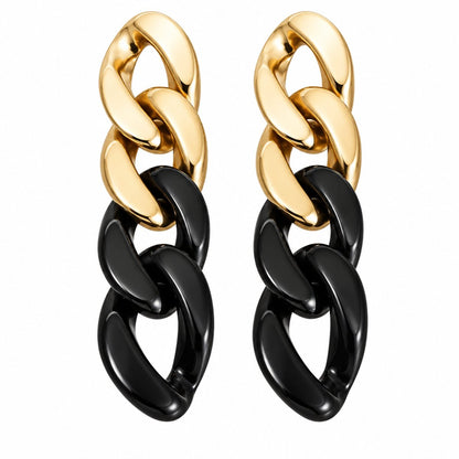 Black Resin and 18K Gold-Plated Chain Drop Earrings, gold drop earrings for women, everyday style, side view