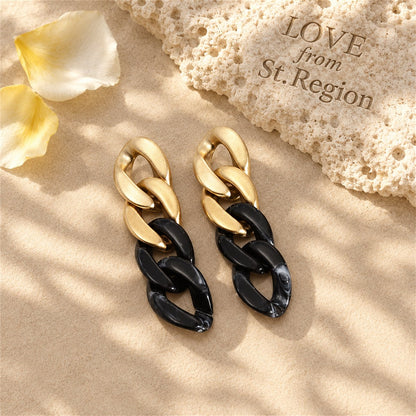 Black Resin and 18K Gold-Plated Chain Drop Earrings, gold drop earrings for women, everyday style, lifestyle look