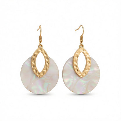 Shell and 18K Gold-Plated Pear Round Drop Earrings, gold drop earrings for women, botanical inspired, side view