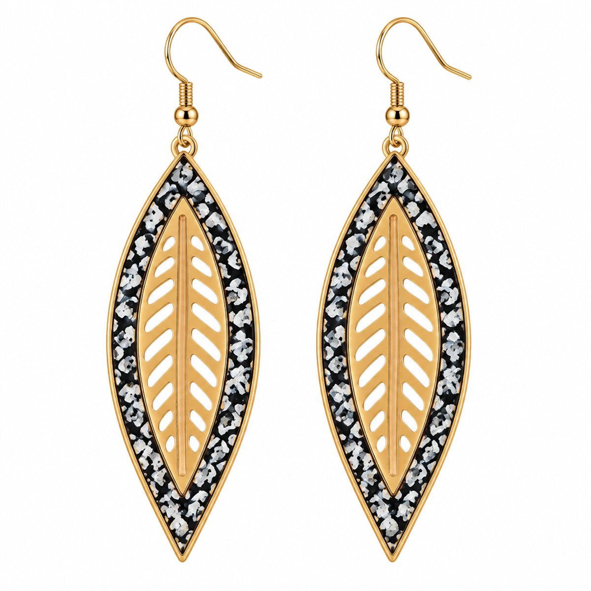 White Polyurethane and 18K Gold-Plated Snakeskin-Embossed Leaf Drop Earrings, gold drop earrings for women, side view