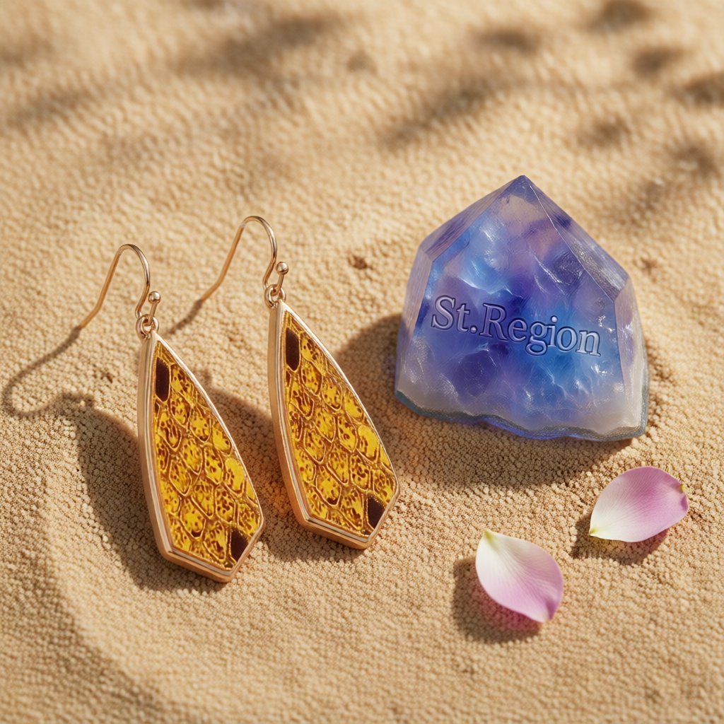 Yellow Polyurethane and 18K Gold-Plated Snakeskin-Embossed Drop Earrings, gold drop earrings for women, detail close-up