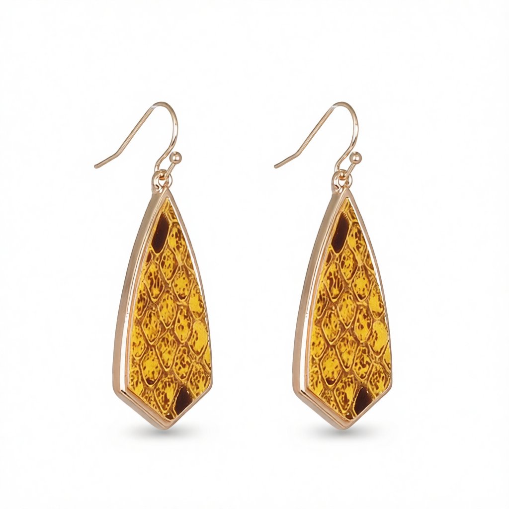 Yellow Polyurethane and 18K Gold-Plated Snakeskin-Embossed Drop Earrings, gold drop earrings for women, side view