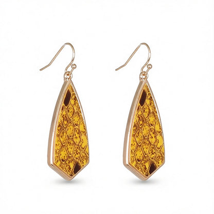 Yellow Polyurethane and 18K Gold-Plated Snakeskin-Embossed Drop Earrings, gold drop earrings for women, side view
