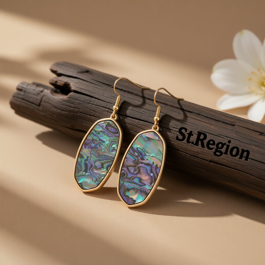 Abalone Shell and 18K Gold-Plated Oval Drop Earrings, gold drop earrings for women, everyday style, front view