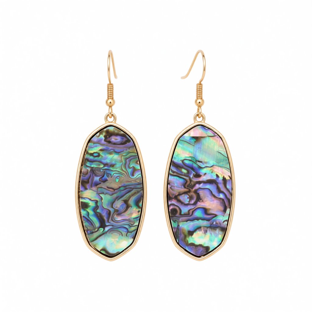 Abalone Shell and 18K Gold-Plated Oval Drop Earrings, gold drop earrings for women, everyday style, side view