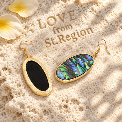 Abalone Shell and 18K Gold-Plated Oval Drop Earrings, gold drop earrings for women, everyday style, lifestyle look