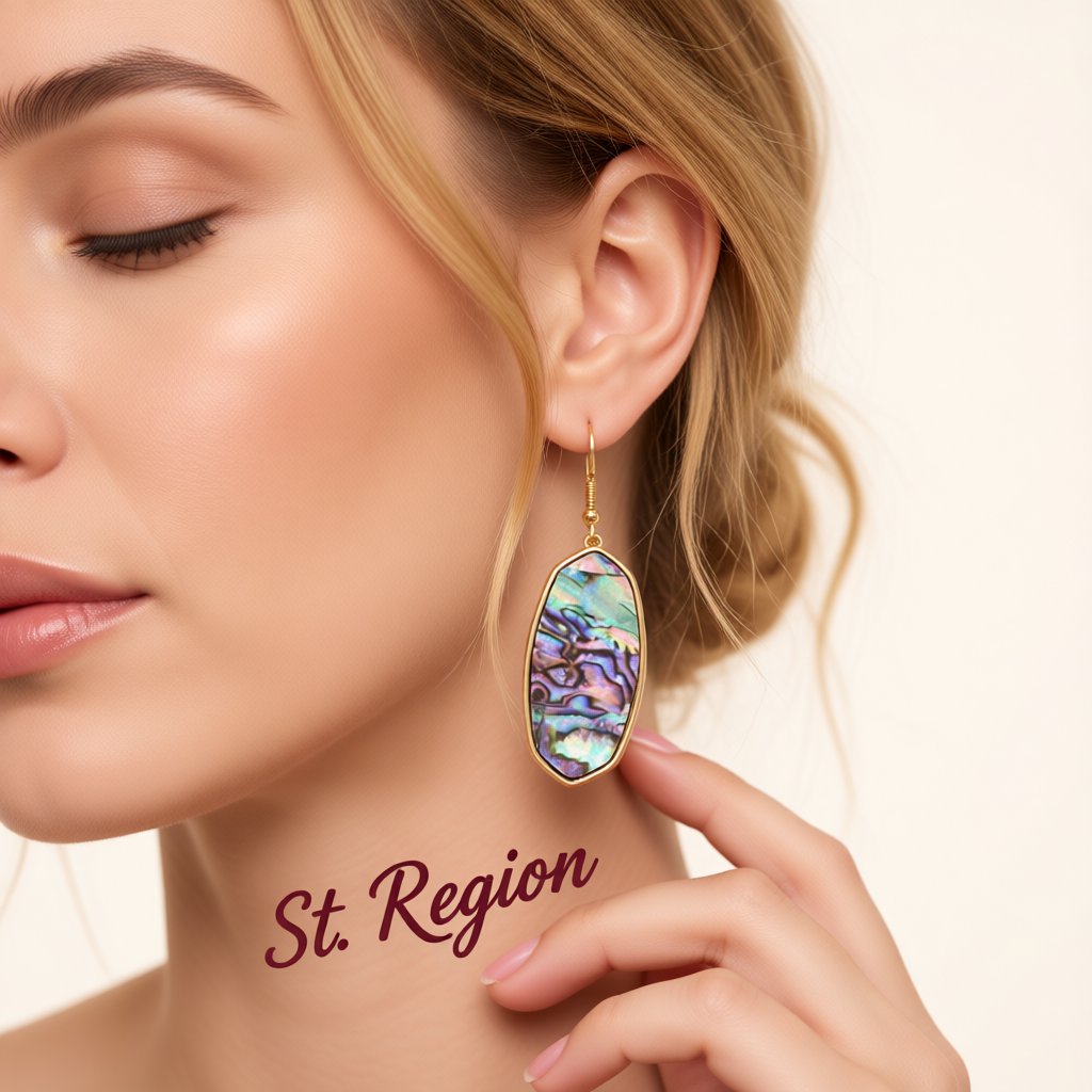 Abalone Shell and 18K Gold-Plated Oval Drop Earrings, gold drop earrings for women, everyday style, styled look
