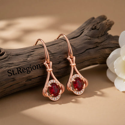 Red Crystal and Cubic Zirconia Eye Drop Earrings, drop earrings for women, vintage-inspired design, front view