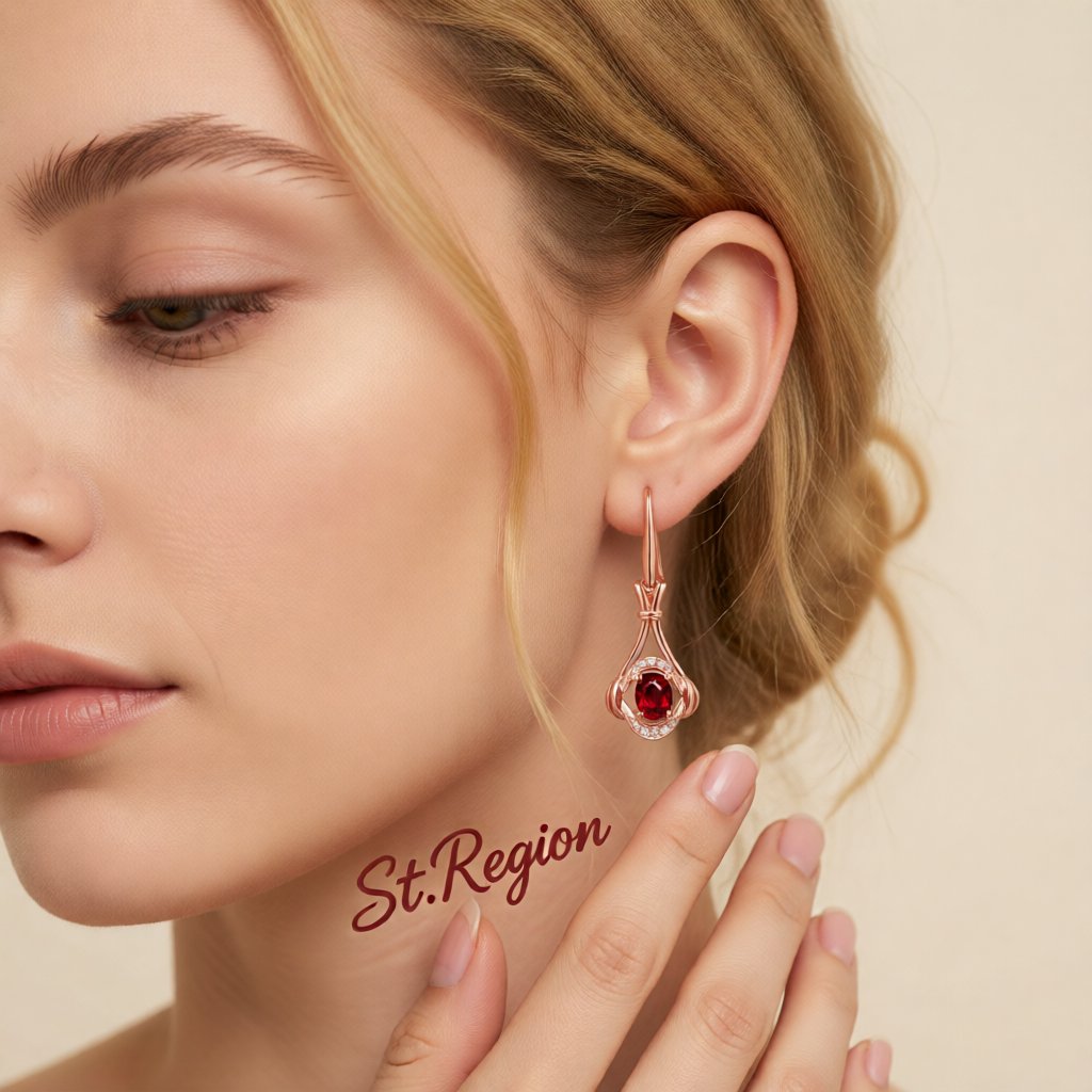 Red Crystal and Cubic Zirconia Eye Drop Earrings, drop earrings for women, vintage-inspired design, styled look
