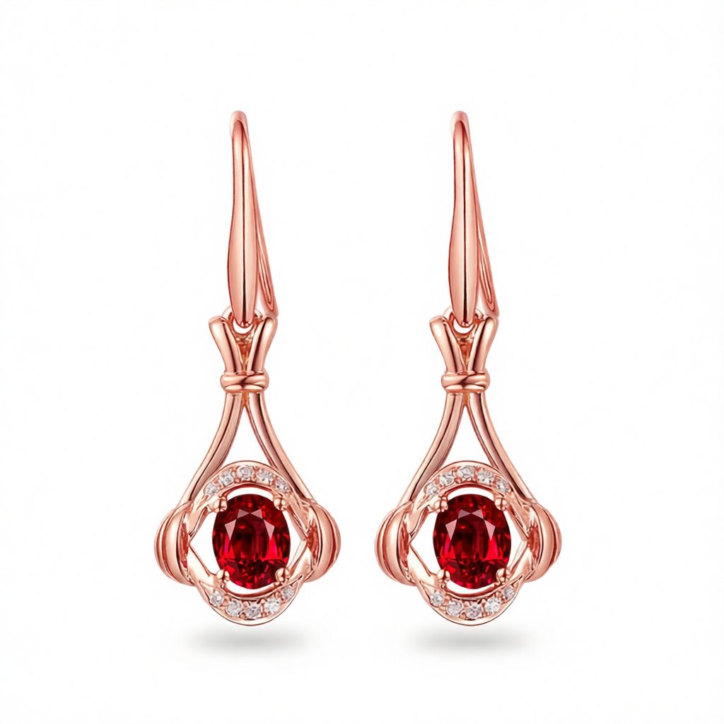 Red Crystal and Cubic Zirconia Eye Drop Earrings, drop earrings for women, vintage-inspired design, side view