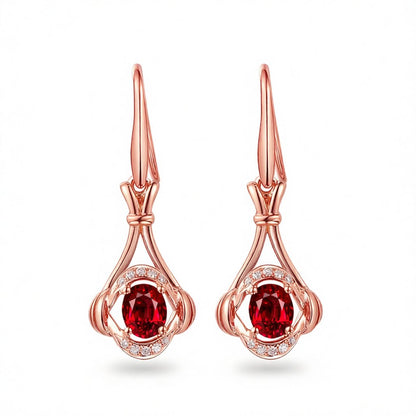 Red Crystal and Cubic Zirconia Eye Drop Earrings, drop earrings for women, vintage-inspired design, side view