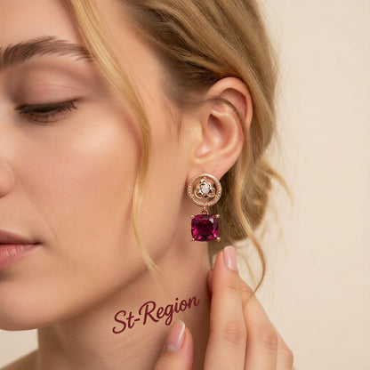 Red Crystal & Cubic Zirconia Rose Drop Earrings