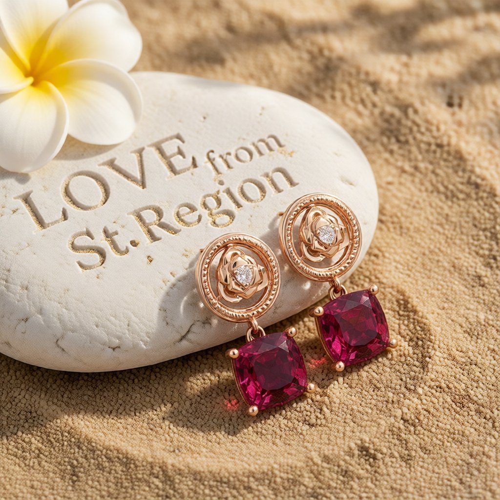 Red Crystal & Cubic Zirconia Rose Drop Earrings