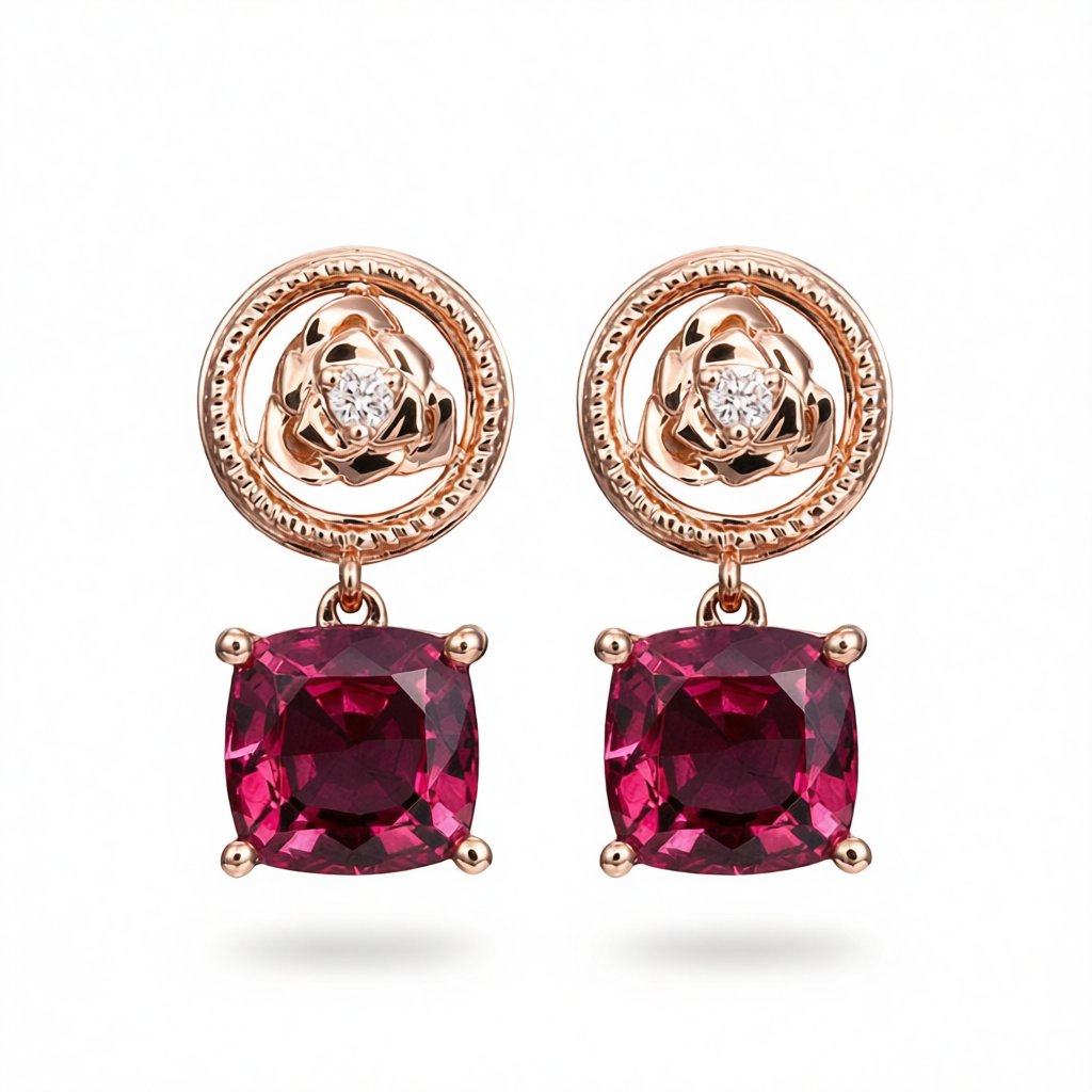 Red Crystal & Cubic Zirconia Rose Drop Earrings