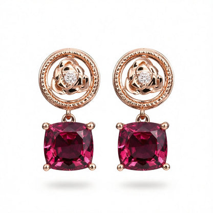 Red Crystal & Cubic Zirconia Rose Drop Earrings