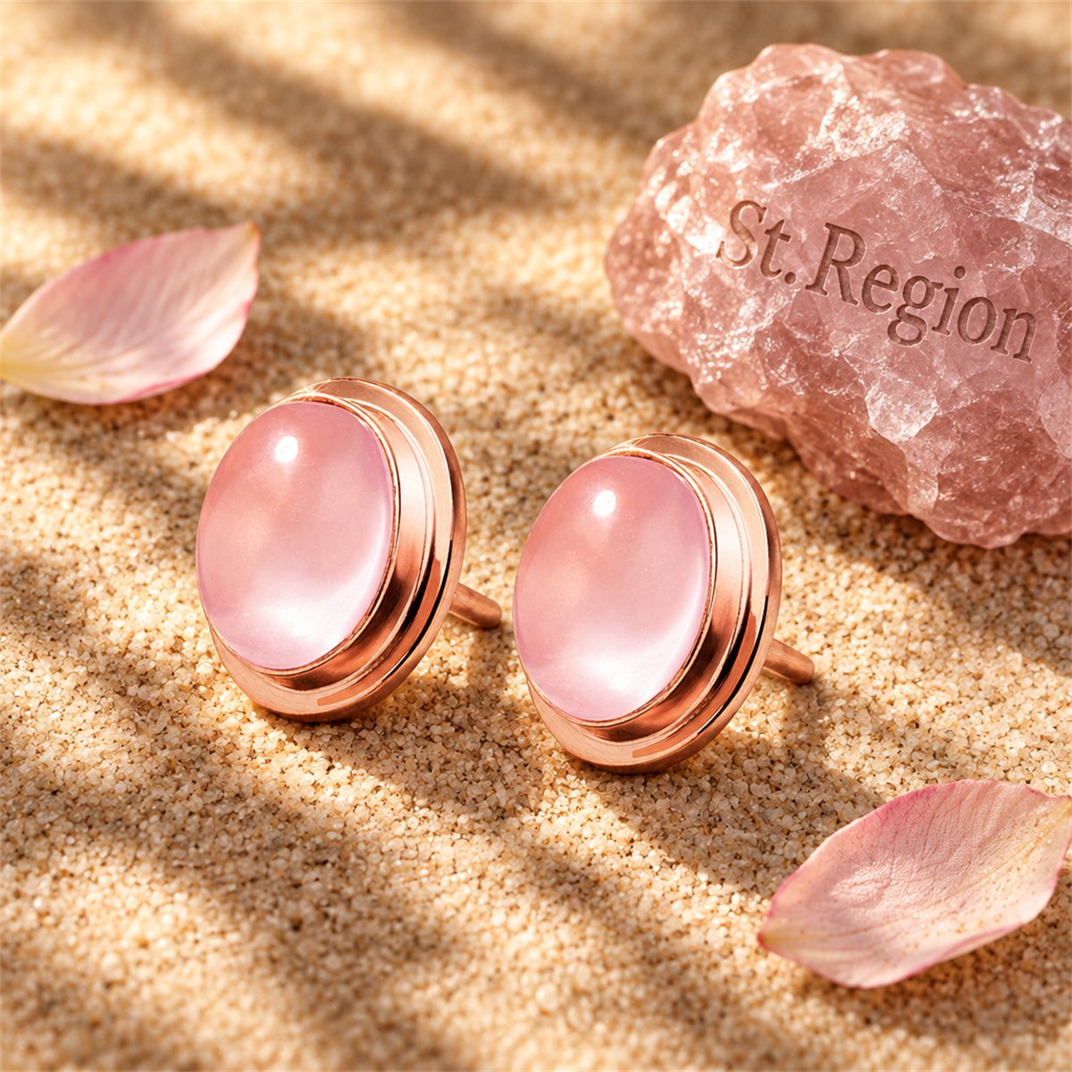 Pink Crystal and 18K Rose Gold-Plated Oval Stud Earrings, rose gold stud earrings for women, detail close-up