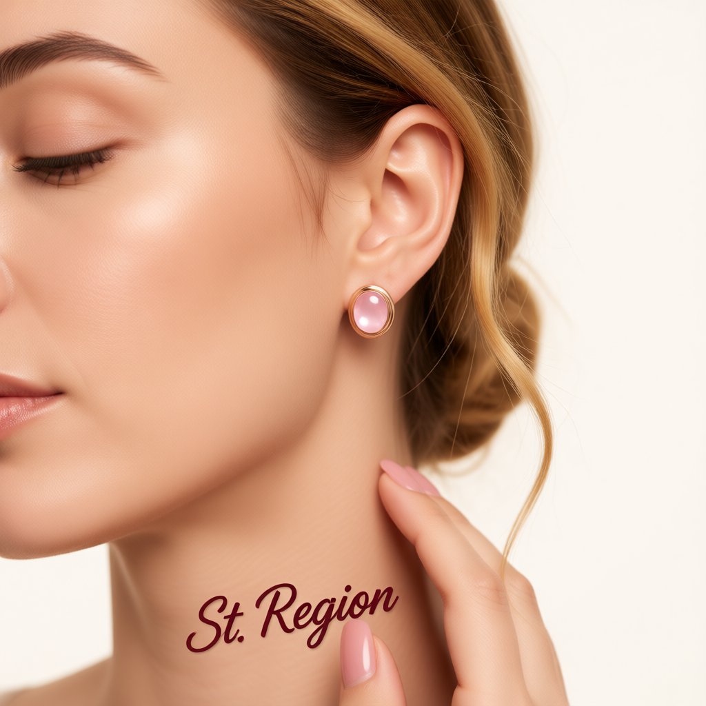 Pink Crystal and 18K Rose Gold-Plated Oval Stud Earrings, rose gold stud earrings for women, botanical inspired, styled look