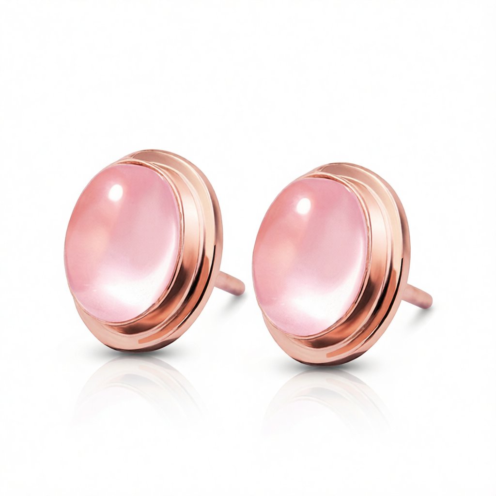Pink Crystal and 18K Rose Gold-Plated Oval Stud Earrings, rose gold stud earrings for women, botanical inspired, side view