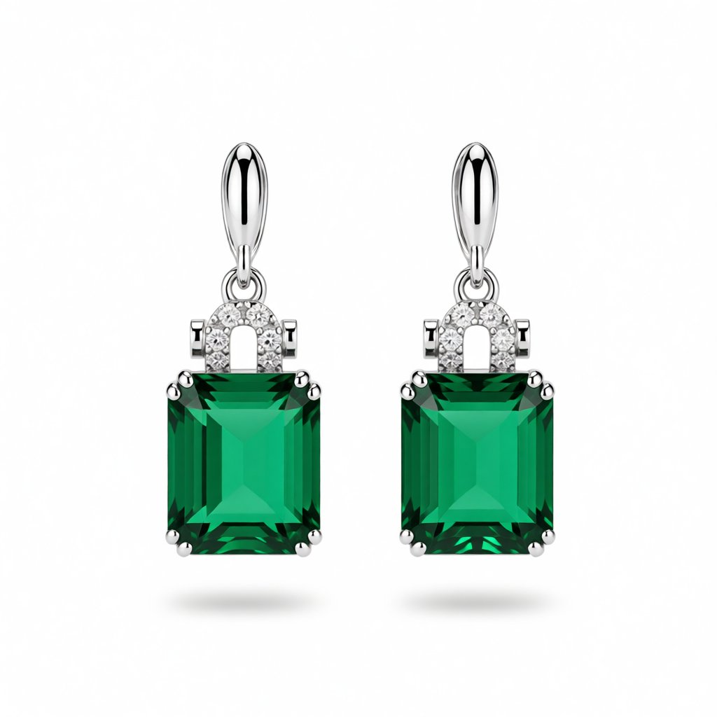 Green Crystal and Cubic Zirconia Princess-Cut Drop Earrings, drop earrings for women, elegant gift for her, side view