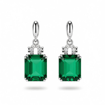 Green Crystal and Cubic Zirconia Princess-Cut Drop Earrings, drop earrings for women, elegant gift for her, side view