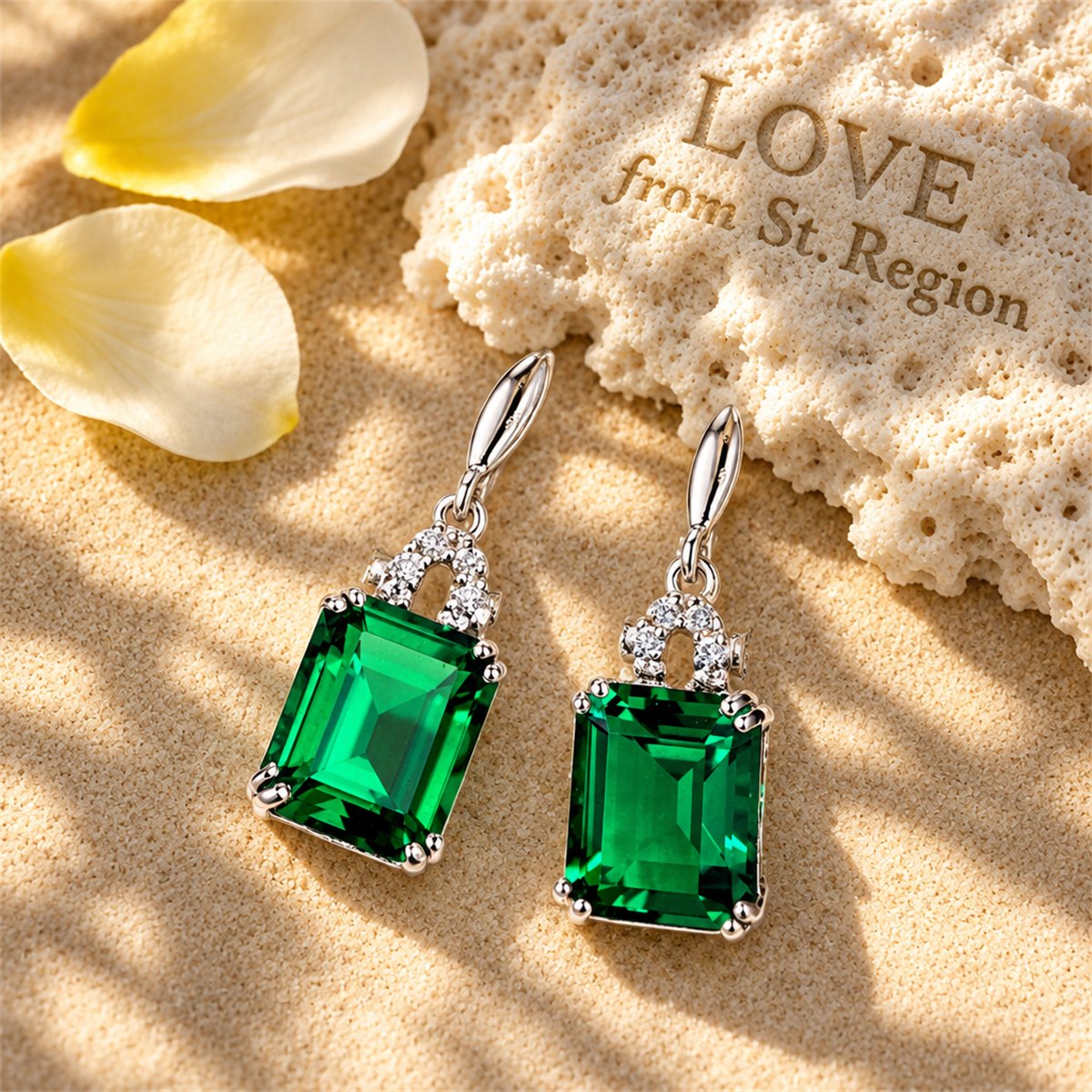 Green Crystal and Cubic Zirconia Princess-Cut Drop Earrings, drop earrings for women, elegant gift for her, lifestyle look