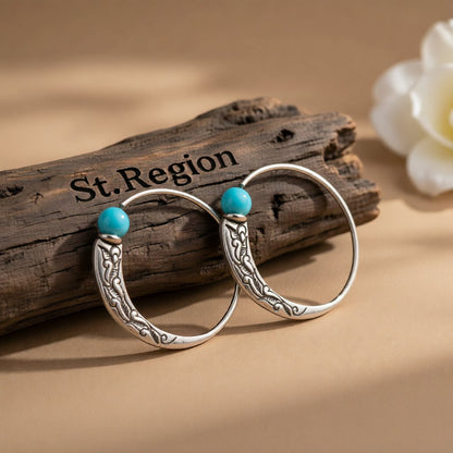 Turquoise & Silver-Plated Hoop Earrings