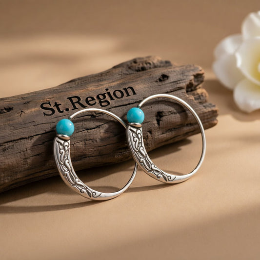 Turquoise & Silver-Plated Hoop Earrings