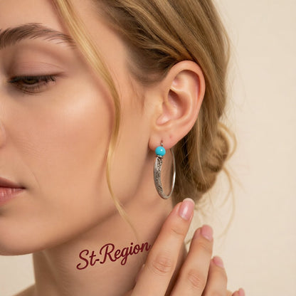 Turquoise & Silver-Plated Hoop Earrings