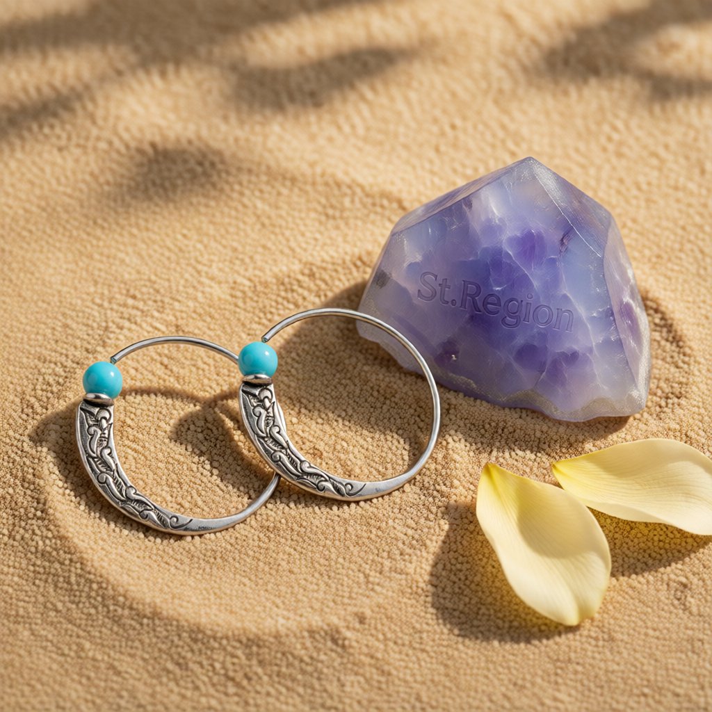 Turquoise & Silver-Plated Hoop Earrings